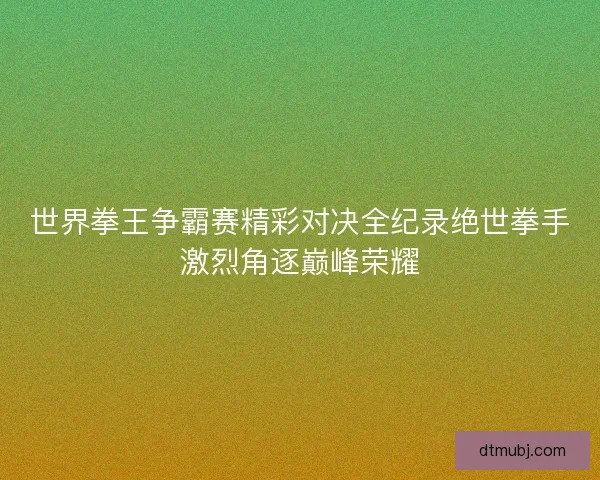 世界拳王争霸赛精彩对决全纪录绝世拳手激烈角逐巅峰荣耀